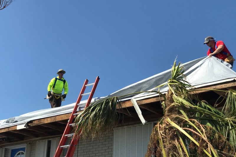 Roof repair on a residence
